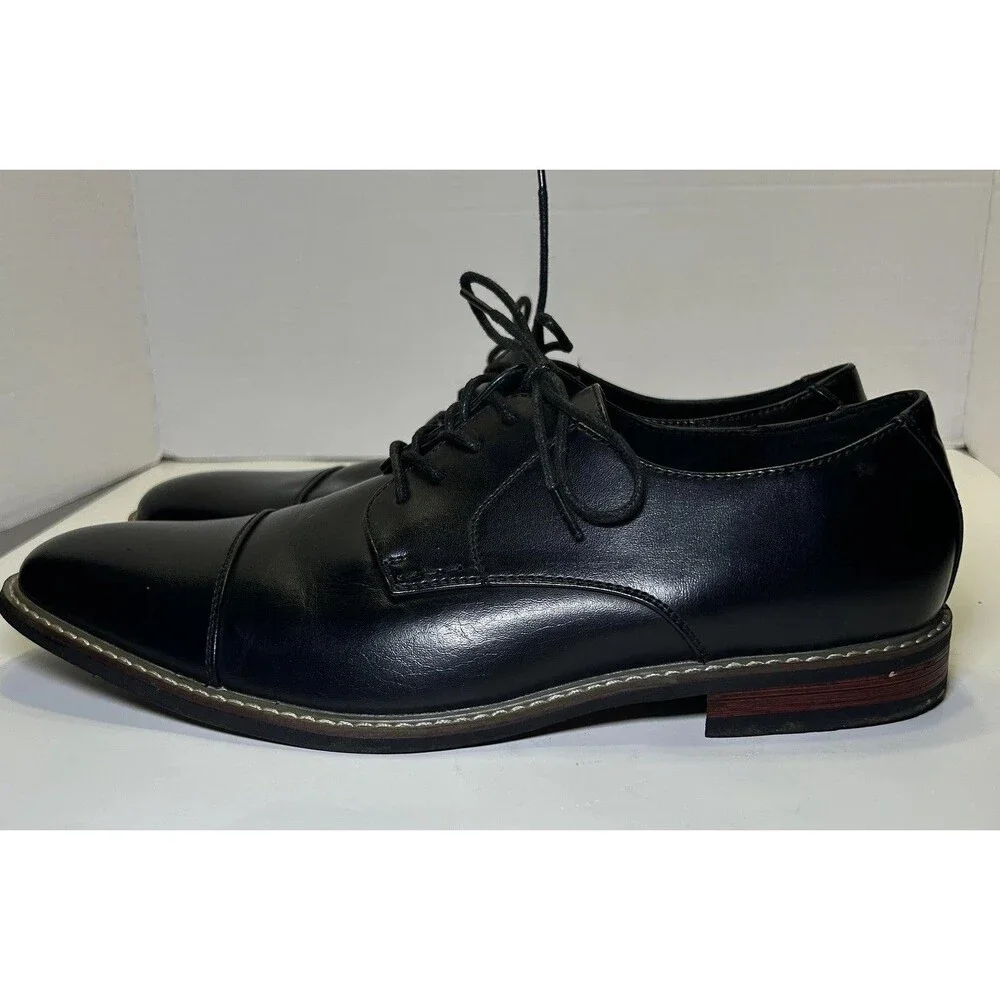 MOFRI Dress Shoes Men's Size 11 Black Faux Leather Cap Toe Lace Up OTCANDY18